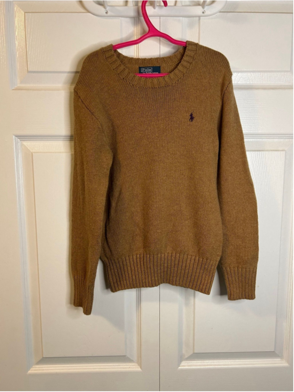 Polo Ralph Lauren Kids Wool Blend soft crewneck camel with purple pony 8